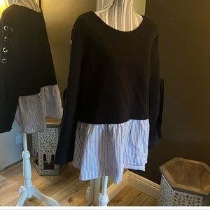 Nicole Miller Peplum Shirt with Laced up Sleeve